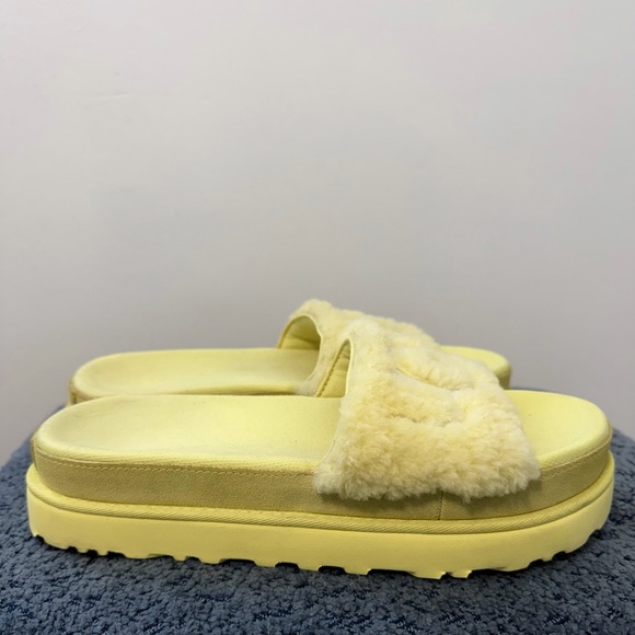 UGG Fluffy Yellow Slide Sandals - Picture 3 of 5